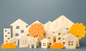 stad vol met figuur huizen